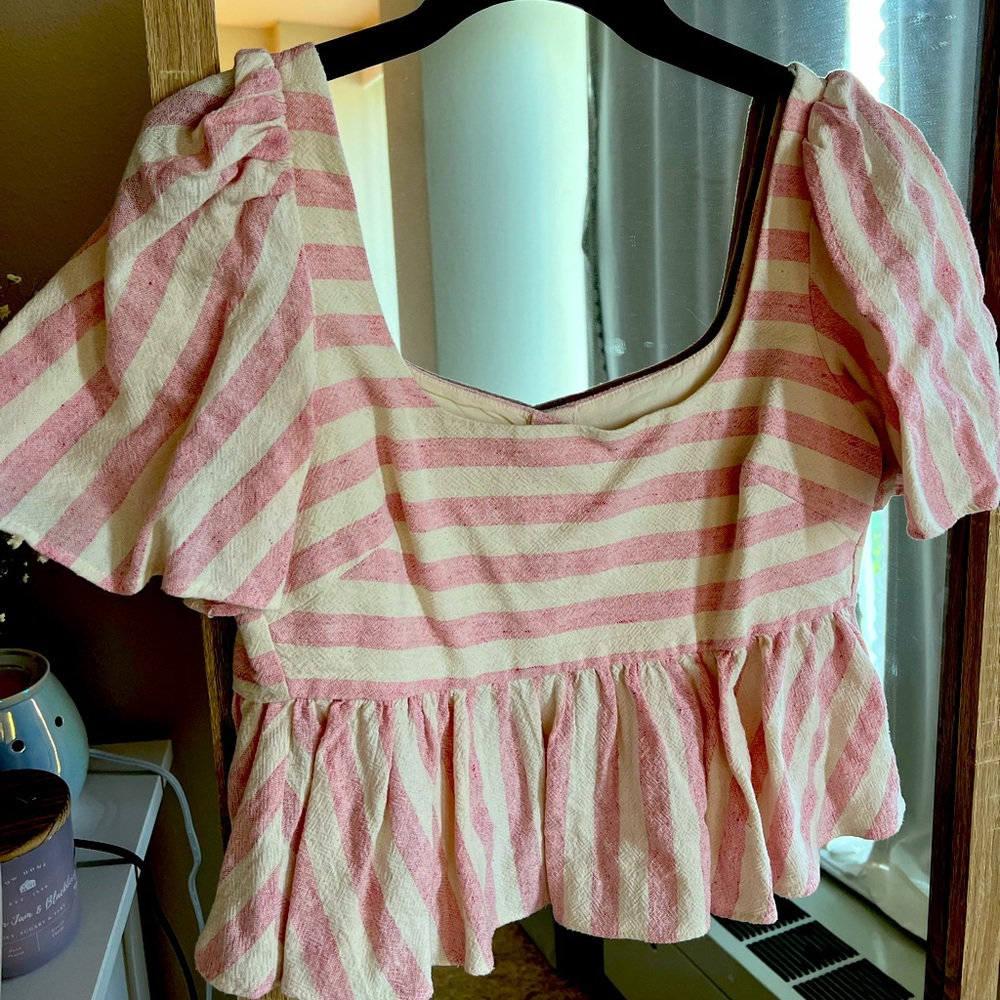 Zara Pink Linen-feel Cropped Peplum Top